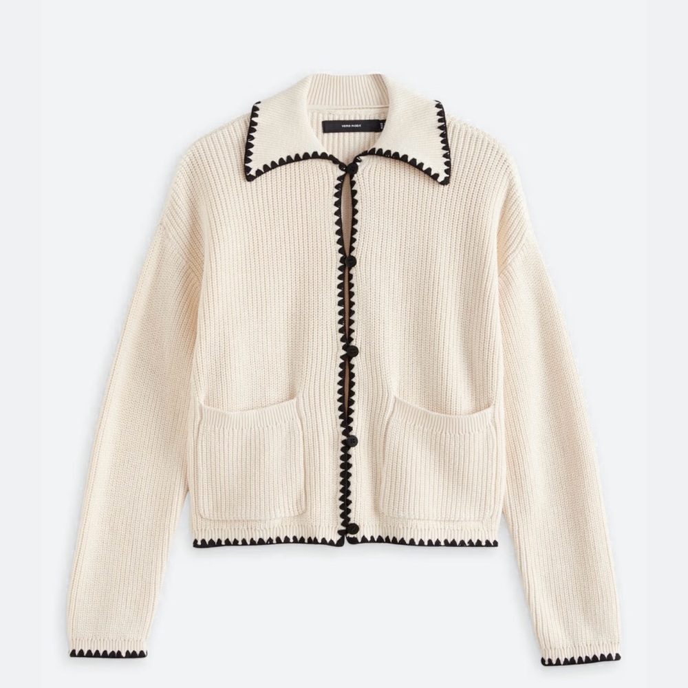 NWT Nordstrom Vero Moda Pomelo Polo Collared Stitched Border Cardigan Sweater
